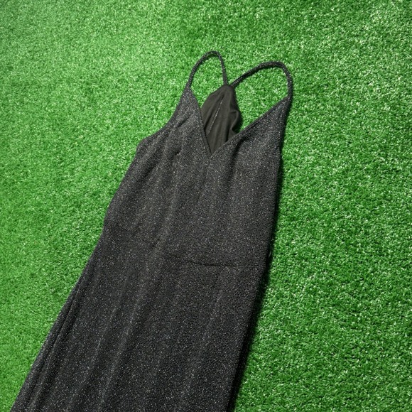BCBGeneration Black Sparkle Maxi Dress Sleeveless V Neck Slit Size M - Picture 1 of 9